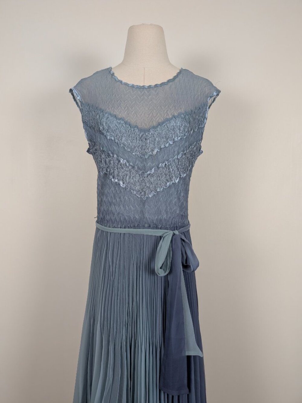 Komarov Asymmetrical Silk Midi Dress Size Large Pastel Blue Formal Sheer - Picture 2 of 16